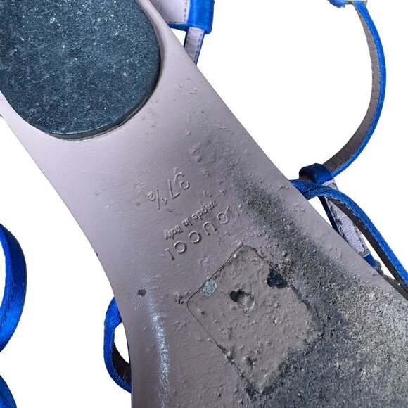 Gucci Crystal Interlocking GG T-Strap Flat Sandals Blue Satin Size 37.5 - Picture 8 of 10